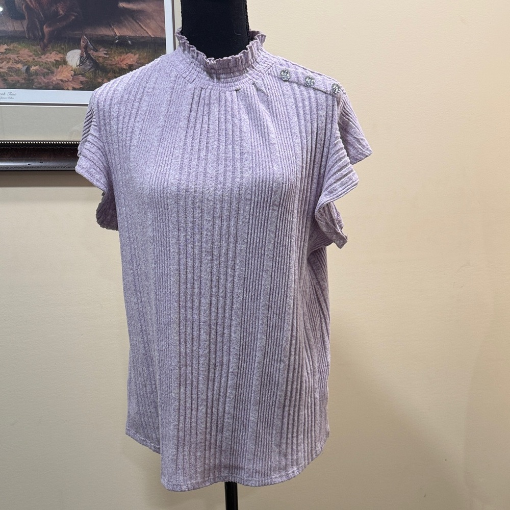 Adrienne Vittadini High Neck Purple Blouse